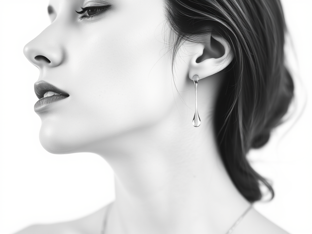 Create a minimalist line drawing of a woman's face in profile with a tear falling from her eye, using a soft focus effect, shot with a Canon EOS R5 at f/1.8, 50mm lens, natural light, and a high contrast monochrome style.
