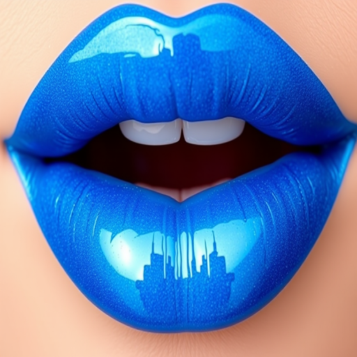 Bold electric blue lips with a high-shine gloss, "Oceanic Allure" features an eye-catching holographic shimmer and precise, crisp edges