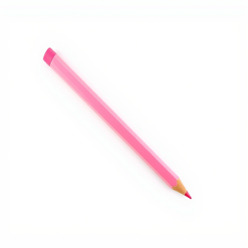 Create a high-resolution illustration of a pink eraser-tipped pencil lying diagonally on a plain white background with soft, diffused lighting, using a Canon EOS R5 with a 50mm lens at f/1.8, ISO 100, and a shutter speed of 1/250s.