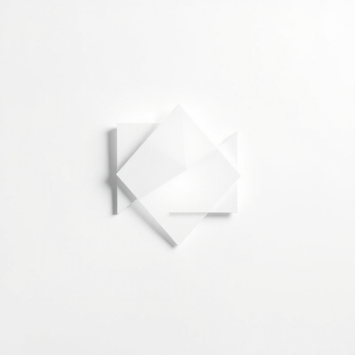 Generate a high-resolution image of a stylized geometric shape on a plain white background, using a Canon EOS R5 with a 50mm lens, aperture set to f/1.8, ISO 100, at an angle of 45 degrees for dramatic lighting and depth.