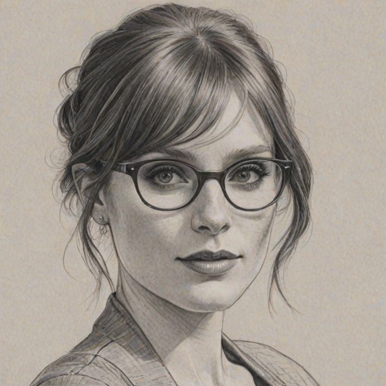 Enticing Bryce Dallas Howard, pencil sketch, portrait of Alluring woman 1924s in glasses, hair style beatnik, outline, clear lines, fine lines, 8k