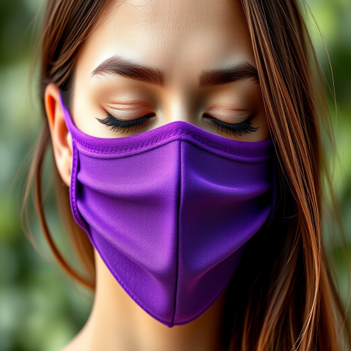 Create a stylized vector illustration of a woman with closed eyes wearing a purple mask, shot with a 50mm lens at f/2.8 for shallow depth of field, natural lighting, taken from a front view, using a digital art camera for high detail and vibrant colors.