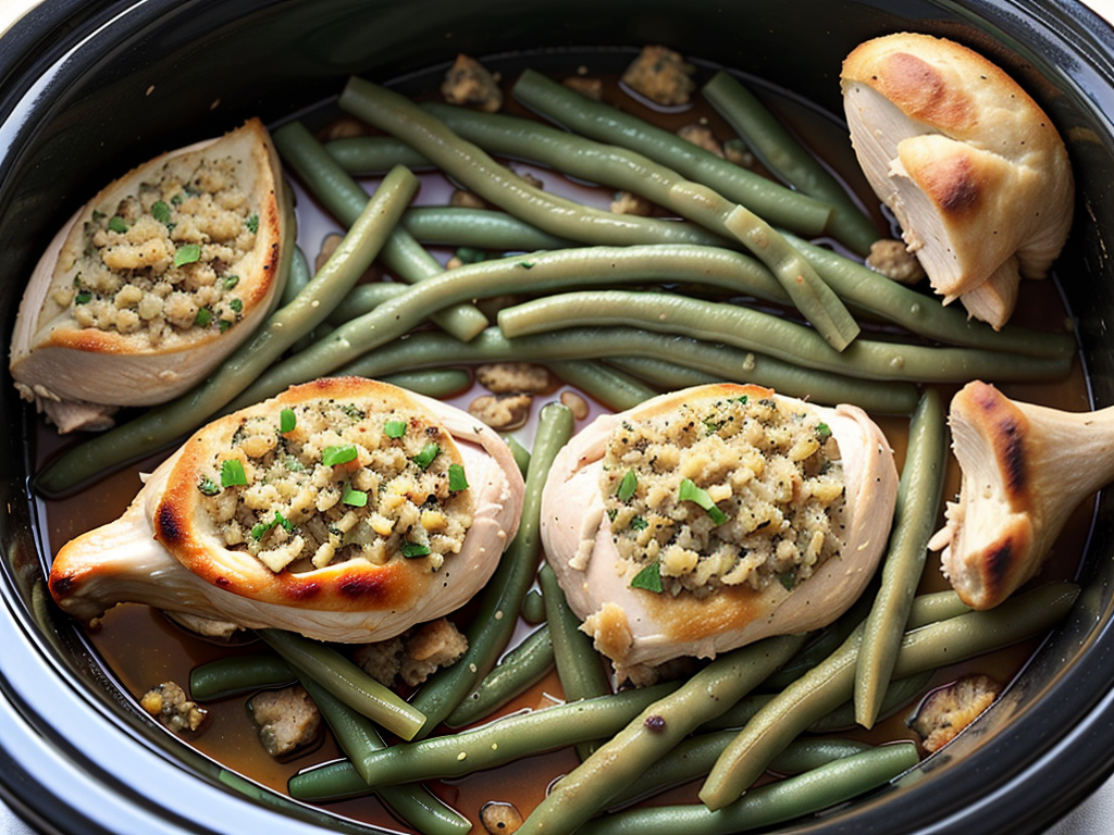 crockpot chicken with stuffing and green beans