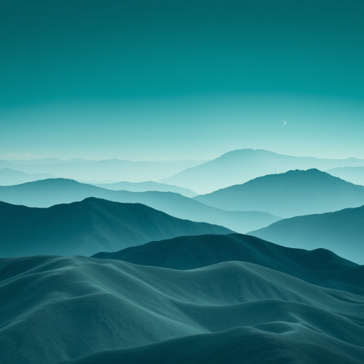 Create an abstract landscape with layered mountains in varying shades of teal, mint, and gray, featuring curved lines outlining the peaks, shot using a Canon EOS R with a 24-70mm lens at f/8, ISO 200, 1/250s, in a high-resolution digital format.