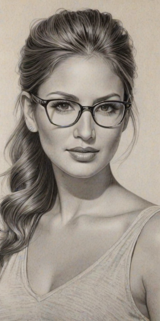 Alluring Daisy Fuentes, pencil sketch, portrait of Wonderful woman 1935s in glasses, hair style beatnik, outline, clear lines, fine lines, 8k