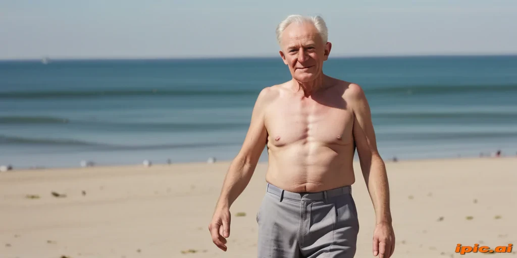 shirtless old man