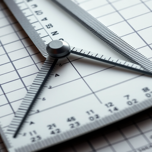 highly detailed image of a triangular scale and protractor with grid lines, macro lens, aperture f/2.8, ISO 100, 50mm lens, soft lighting, shot from a top-down perspective