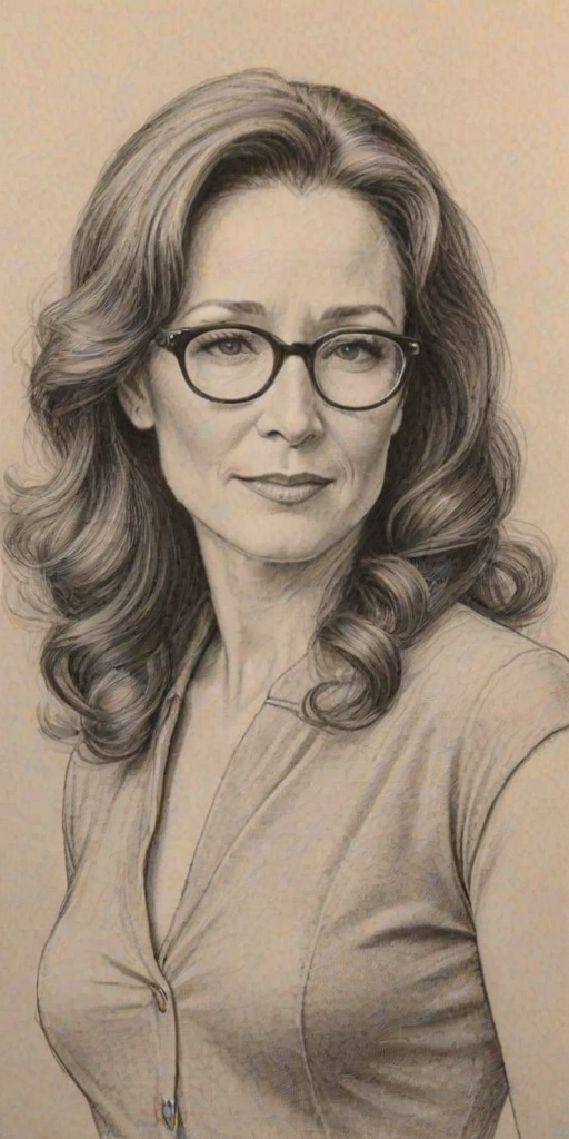 Pleasing Mary McDonnell, pencil sketch, portrait of Magnificent woman 1934s in glasses, hair style beatnik, outline, clear lines, fine lines, 8k
