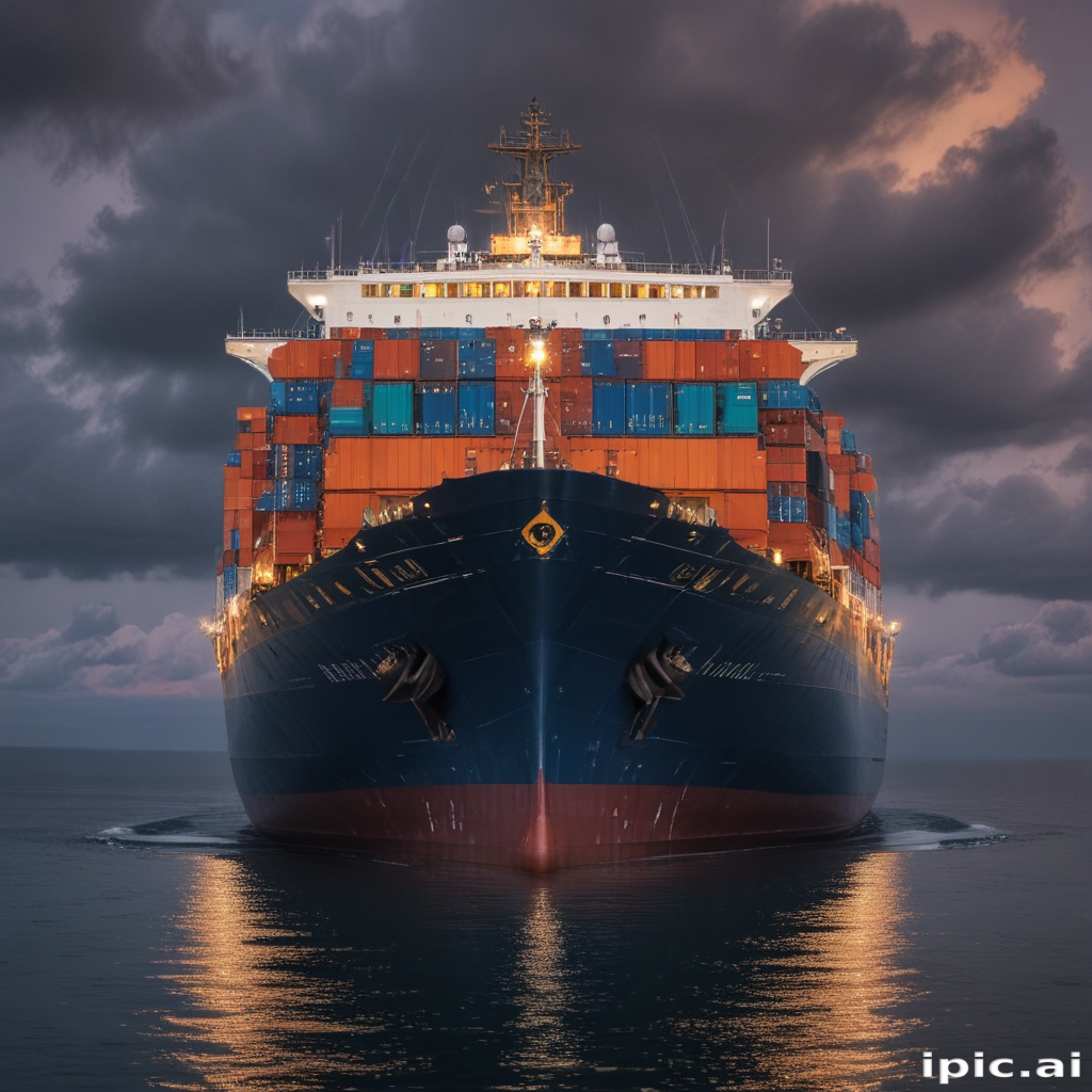 Majestic Container Ship Sailing Through Calm Waters Under Dramatic ...