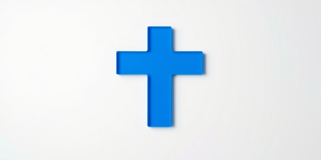 create a high-resolution blue medical cross symbol on a clean white background, taken with a DSLR camera at f/2.8 aperture, ISO 100, 50mm lens, in a studio setup with soft diffused lighting to enhance clarity and contrast