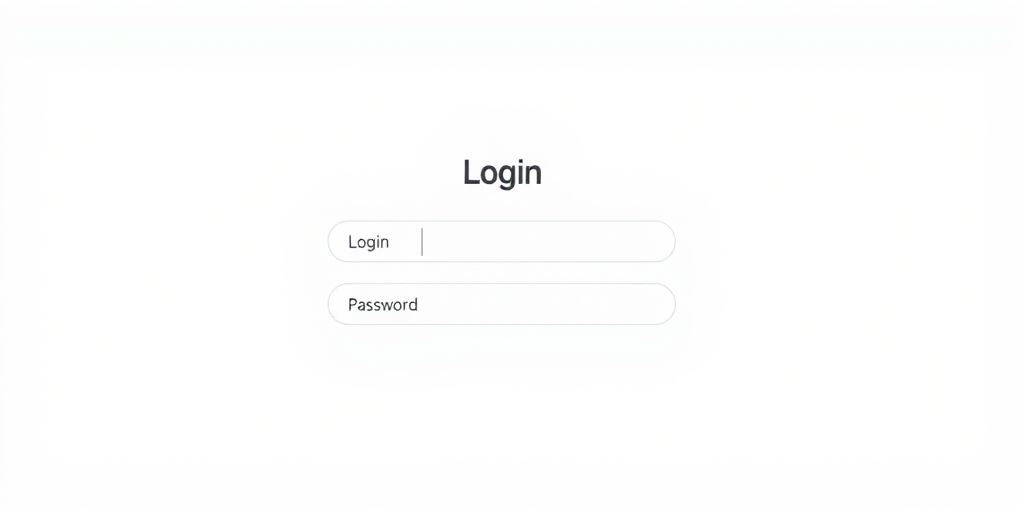 Create a high-resolution digital illustration of a simplified login interface with input fields labeled "Login" and "Password" on a light gray background, using a Canon EOS 5D Mark IV camera, at f/2.8 aperture, ISO 100, and a 35mm lens, in a clean, modern graphic design style.