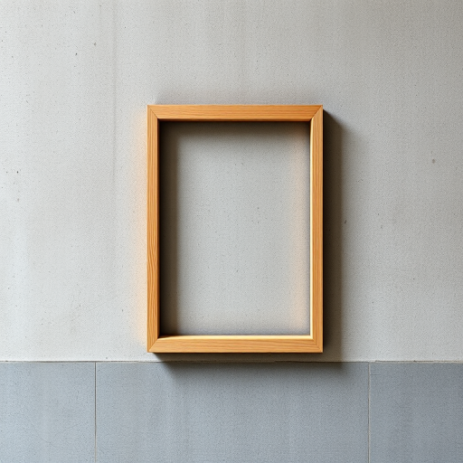 Create an image of a blank rectangular frame mounted on a textured concrete wall, shot with a DSLR camera at f/4 aperture, ISO 100, 50mm lens, with a close-up view and natural lighting to enhance image quality.
