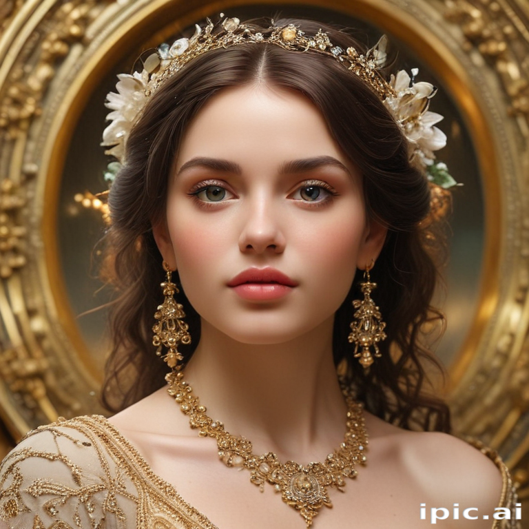 Elegant Portrait of a Young Woman in Regal Attire and Jewelry