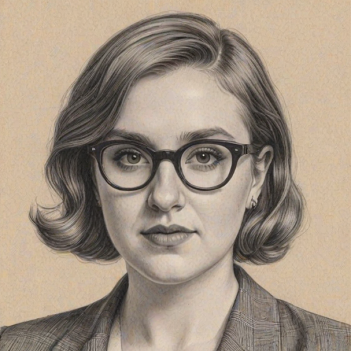 Magnificent Lena Dunham, pencil sketch, portrait of Wonderful woman 1942s in glasses, hair style beatnik, outline, clear lines, fine lines, 8k