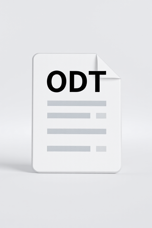 Generate an image of a document icon representing ODT format with a clean, modern design, high resolution 300 DPI, shot with a Canon EOS R5, using a 50mm lens, at f/1.8 aperture, with a bright and neutral lighting setup, background blurred.