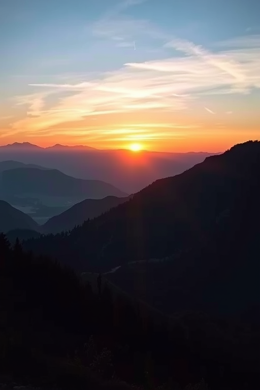 Generate a high-resolution image of a serene mountain landscape during sunrise captured with a Canon EOS 5D Mark IV, 24mm lens, aperture f/8, ISO 100, 1/125 sec, using a wide-angle view and HDR technique for enhanced dynamic range.