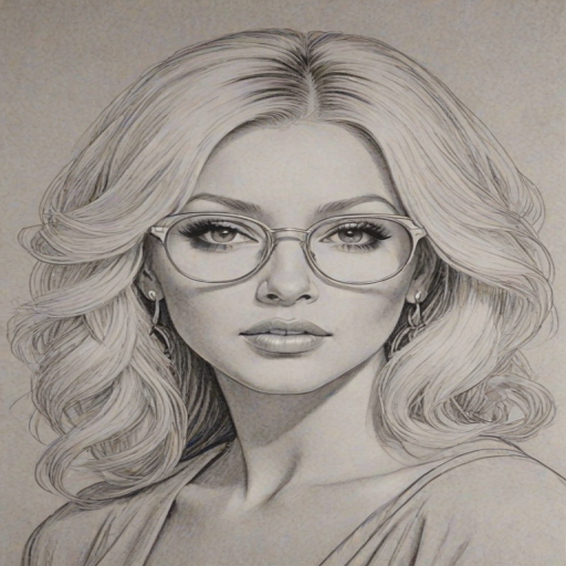 Magnificent Christina Aguilera, pencil sketch, portrait of Pleasing woman 1965s in glasses, hair style beatnik, outline, clear lines, fine lines, 8k