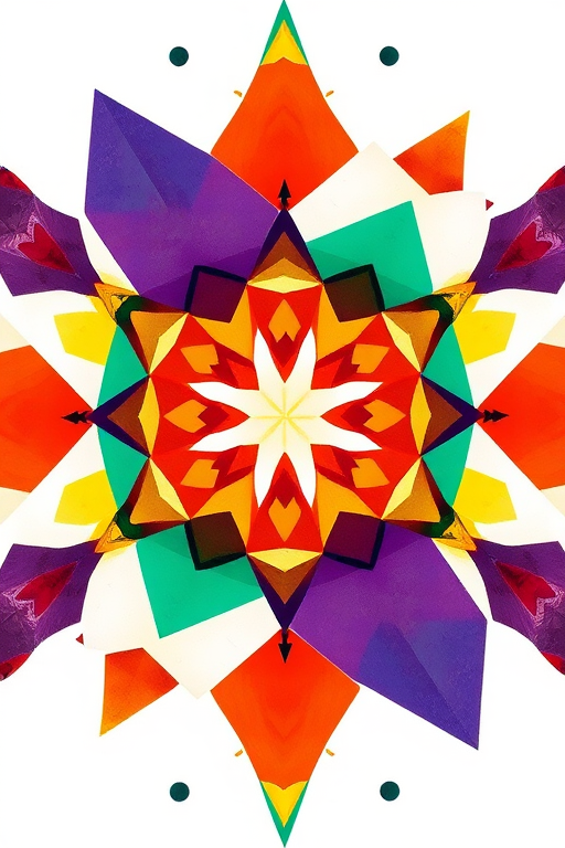 Create an abstract design featuring geometric shapes and patterns in a vibrant color scheme, captured with a DSLR camera, 50mm lens, f/1.8 aperture, ISO 100, and 1/200s shutter speed, from a top-down view for maximum detail and clarity.