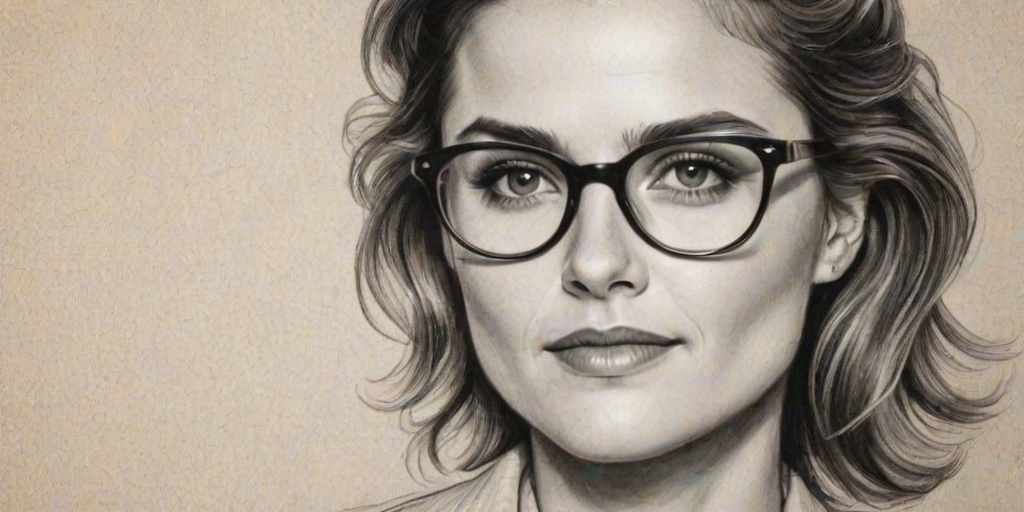Attractive Keri Russell, pencil sketch, portrait of Splendid woman 1930s in glasses, hair style beatnik, outline, clear lines, fine lines, 8k