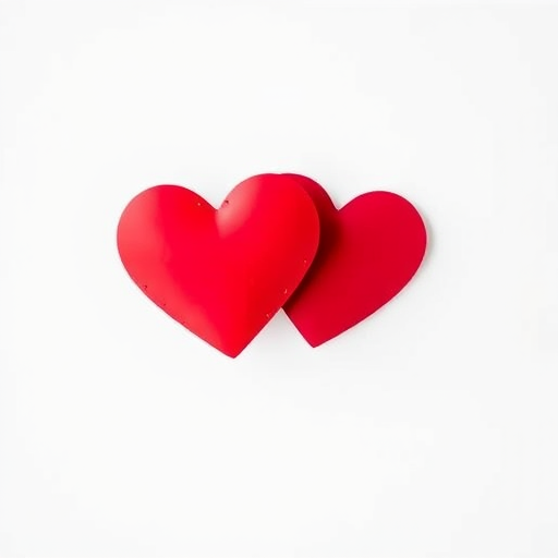 Create a high-resolution image of two overlapping heart shapes, using a DSLR camera with a 50mm lens, aperture set to f/2.8, ISO 100, and a shallow depth of field for a soft background, in a minimalist style against a white backdrop.