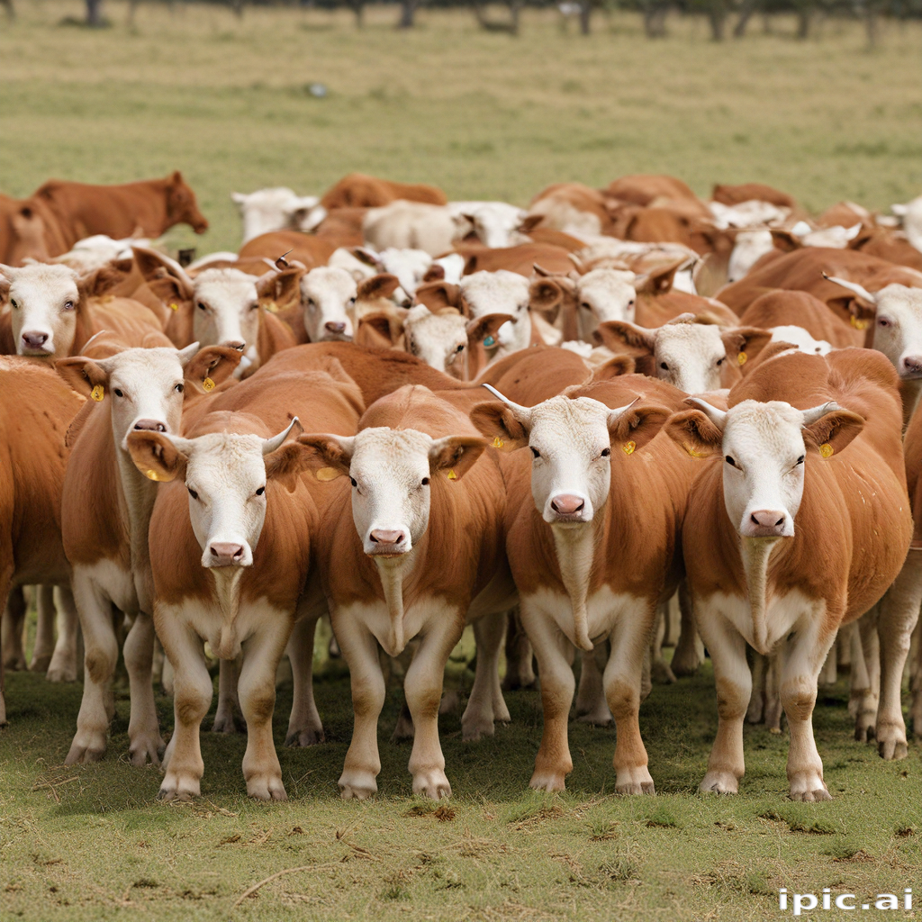 A Large Herd of Brown and White Cows Grazing in a Pasture.