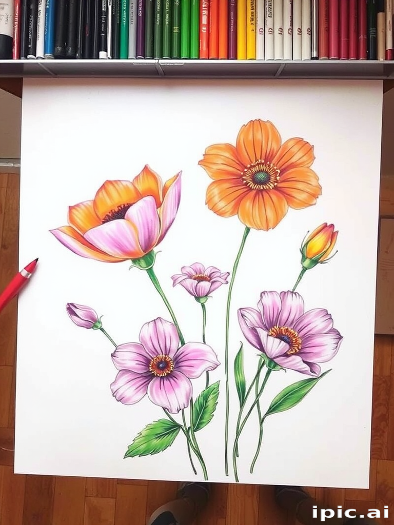 drawings of flowers with color