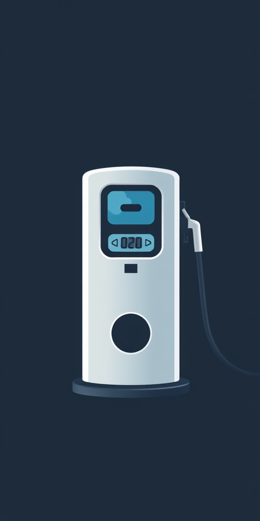 Create a high-resolution image of a fuel pump icon with a clean design, using a DSLR camera type, aperture set to f/8 for depth of field, ISO 100 for clarity, and a focus distance of 50mm to capture fine details.