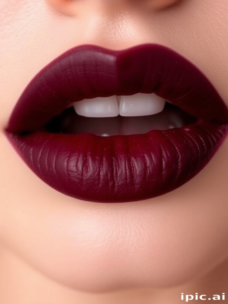 Matte burgundy lips with a subtle gradient, "Wine Velvet" boasts a rich, deep color that fades softly towards the inner lip for a romantic, lived-in look