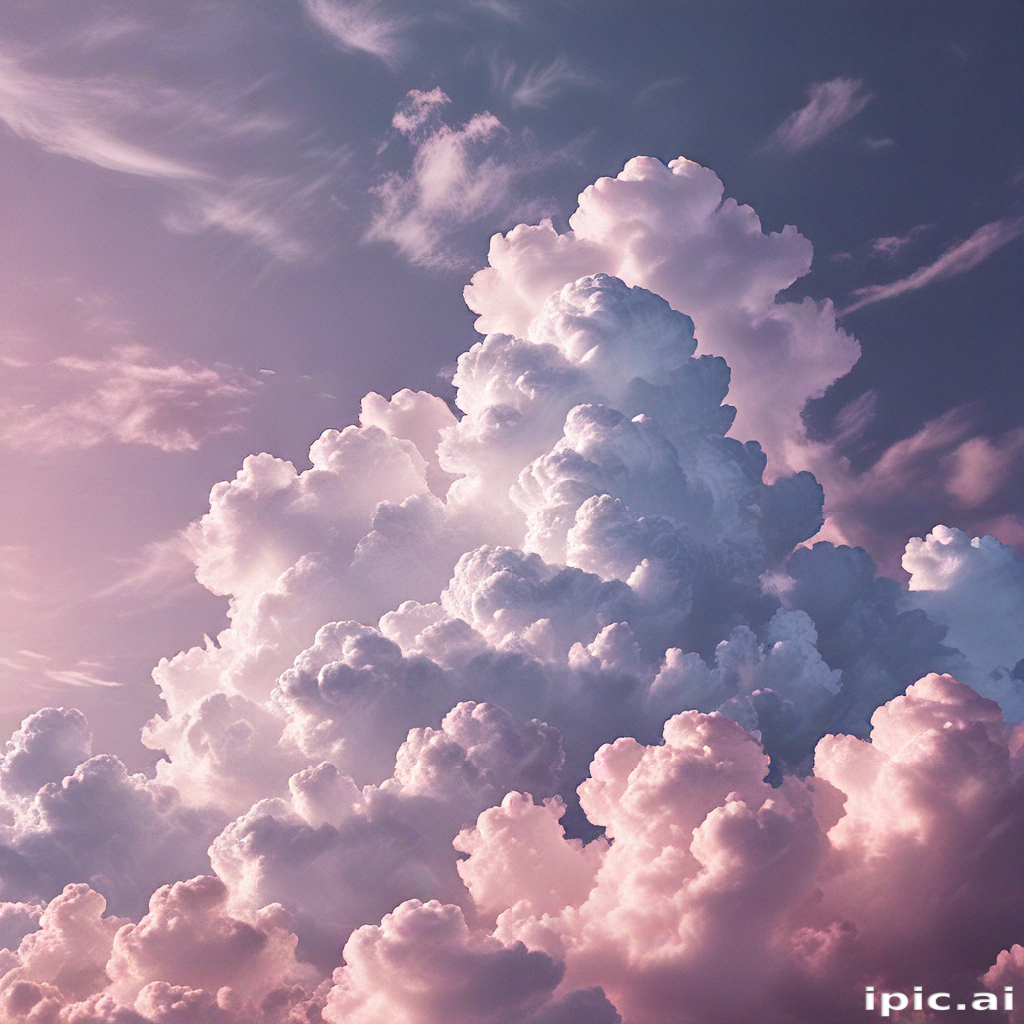 Majestic Cotton Candy Clouds Illuminated by Soft Sunset Light Above