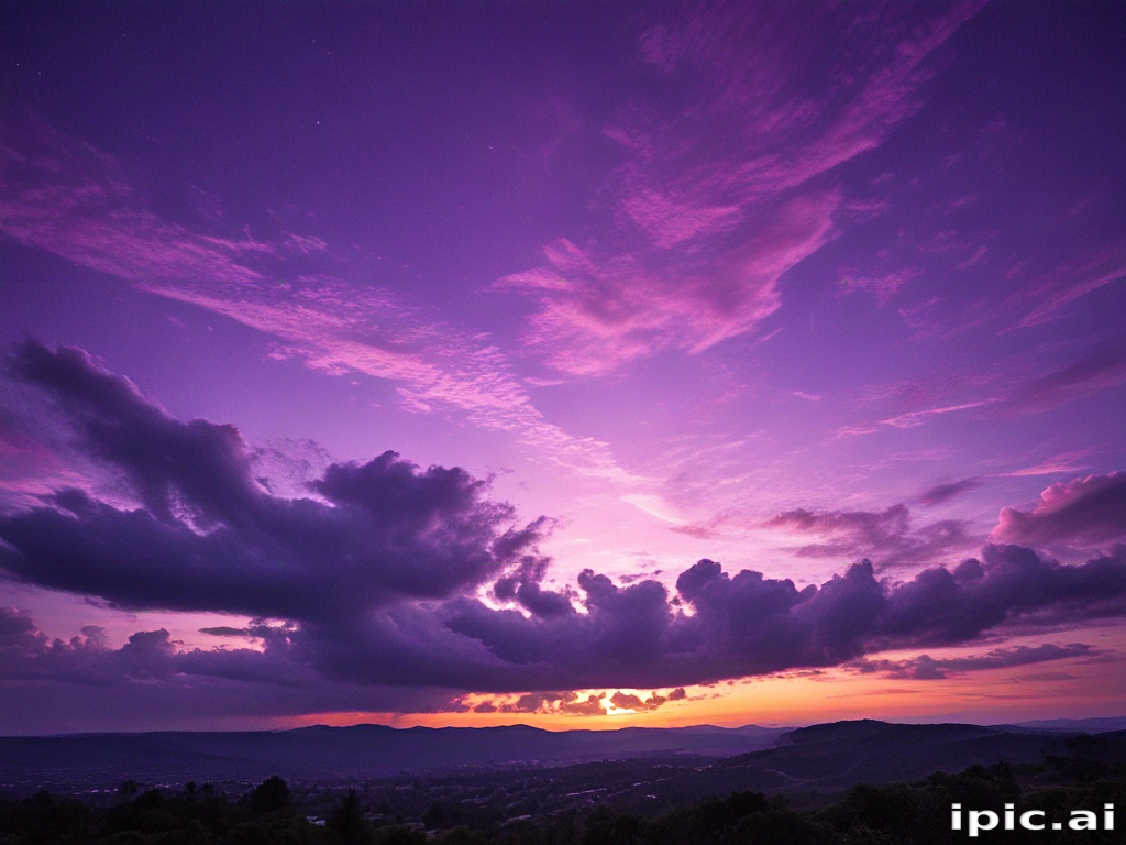 A Breathtaking Sunset Sky Filled with Vibrant Purple and Pink Clouds.