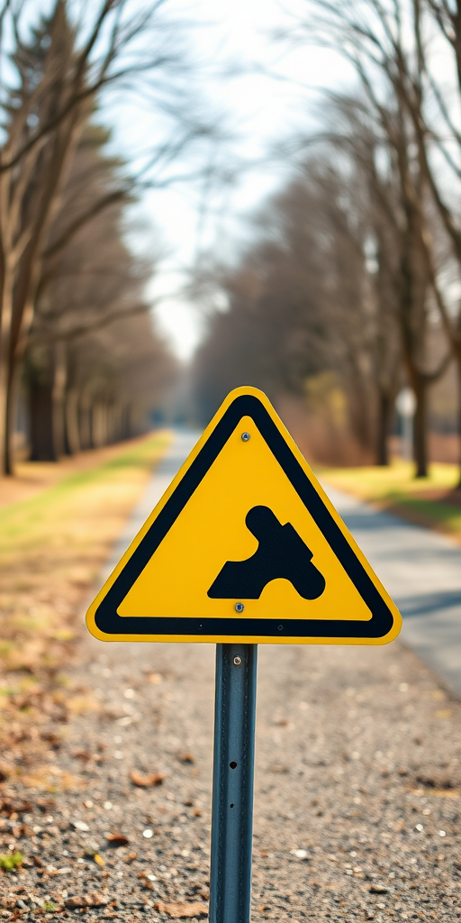 Create a high-resolution vector graphic of a warning sign featuring a yellow triangle with a black bump symbol, using a Canon EOS R5 with a 50mm lens, aperture f/8, ISO 100, shot from a frontal view with natural lighting to enhance clarity and detail.