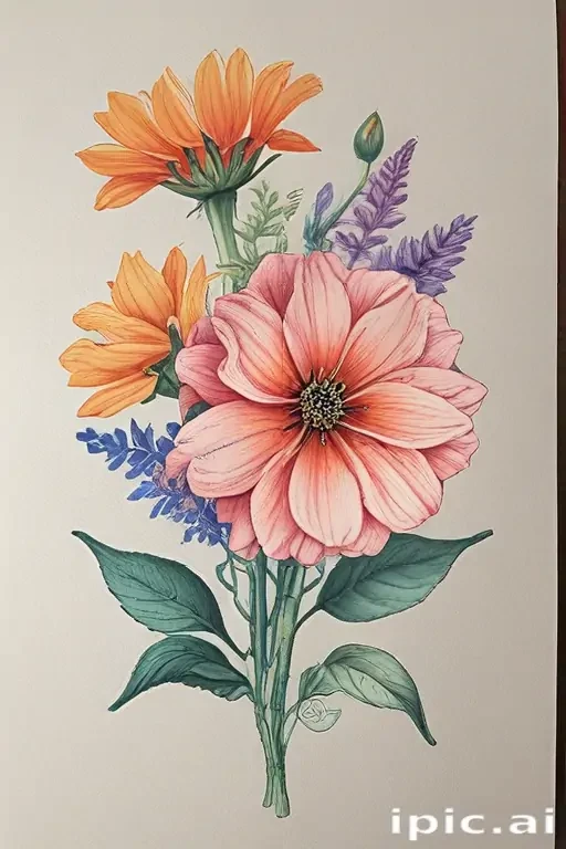 drawings of flowers with color