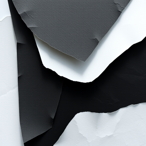 Create a high-resolution abstract artwork featuring textured layers of black and white paper with soft gradients, captured with a Canon EOS R5 at f/8, ISO 100, 35mm lens, natural lighting, and a shallow depth of field.