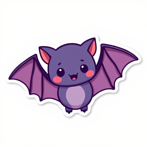 this photo is a kawaii Vampire bat sticker, 3d digital art, white background, sticker line weight