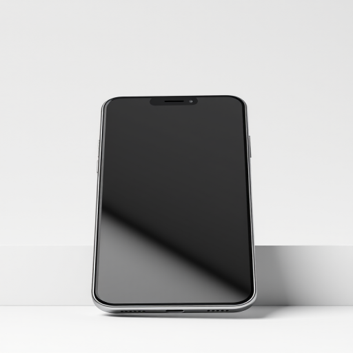 Create a highly detailed 3D rendering of a sleek smartphone with a reflective screen, using a 50mm lens, f/2.8 aperture, ISO 100, and a softbox lighting setup, viewed from a slight angle to emphasize its dimensions and design.
