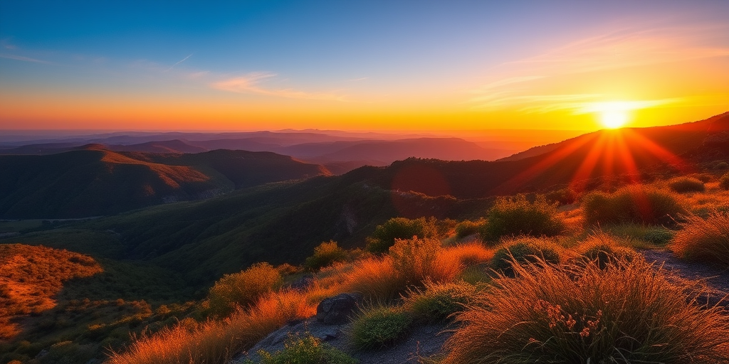 Create a high-resolution image of a scenic landscape during golden hour, using a DSLR camera with a 50mm lens, aperture set to f/1.8, ISO 100, and a shutter speed of 1/200s, with a focus on vibrant colors and detailed textures.