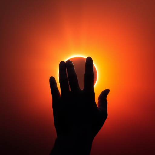 capture a stunning solar eclipse with a Canon EOS R5, 50mm lens, f/1.8 aperture, ISO 100, 1/1000 shutter speed, centered composition, high dynamic range, vivid colors and enhanced contrast for a dramatic effect