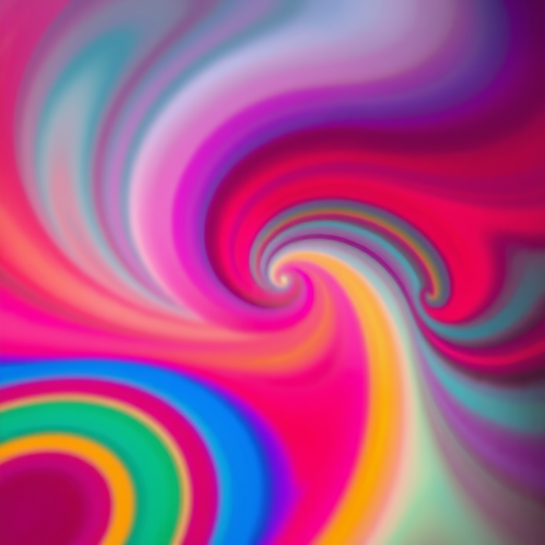Create an abstract image featuring a vibrant swirl of colors in a smooth gradient, captured with a Canon EOS R5 camera, 24mm lens, f/2.8 aperture, ISO 100, with a low-angle view and soft-focus style for enhanced depth and clarity.