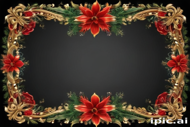 Elegant Floral Frame with Red Flowers and Golden Accents for Festive ...