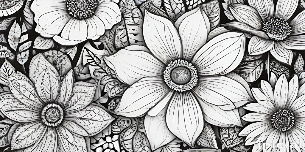 Intricate Black and White Floral Design Featuring Various Beautiful ...