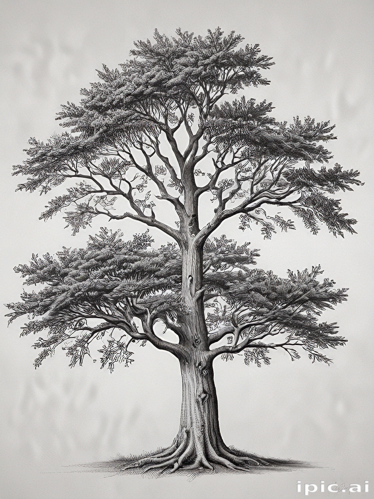 Intricate Black and White Illustration of a Majestic Tree with Detailed ...