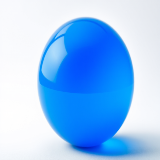 Create a high-resolution image of a shiny blue sphere with a smooth surface, captured with a DSLR camera at f/2.8 aperture, ISO 100, and 50mm lens, using a soft-focus background to enhance the sphere's prominence.