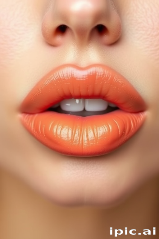 Whimsical ombre lips transitioning from soft peach to warm honey, gradient effect creating depth and dimension, effortlessly chic and modern
