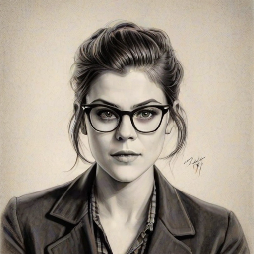 Delightful Lindsey Shaw, pencil sketch, portrait of Enchanting woman 1925s in glasses, hair style beatnik, outline, clear lines, fine lines, 8k