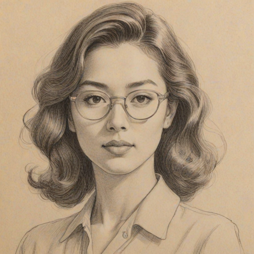 Beauteous Eleanore Matsuura, pencil sketch, portrait of Captivating woman 1944s in glasses, hair style beatnik, outline, clear lines, fine lines, 8k