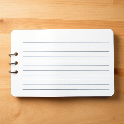 Create a high-quality image of a blank lined notebook page with a soft focus background, using a DSLR camera, f/2.8 aperture, ISO 100, 50mm lens, and a top-down view to enhance details and texture.