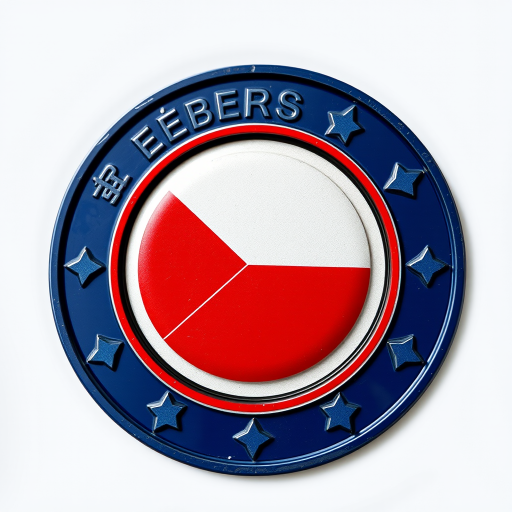 Create a high-resolution image of a circular emblem featuring the Czech Republic flag, using a Canon EOS R with a 50mm lens, aperture set to f/2.8, ISO 100, 1/200 sec shutter speed, shot in a soft natural light setting to enhance colors and detail.