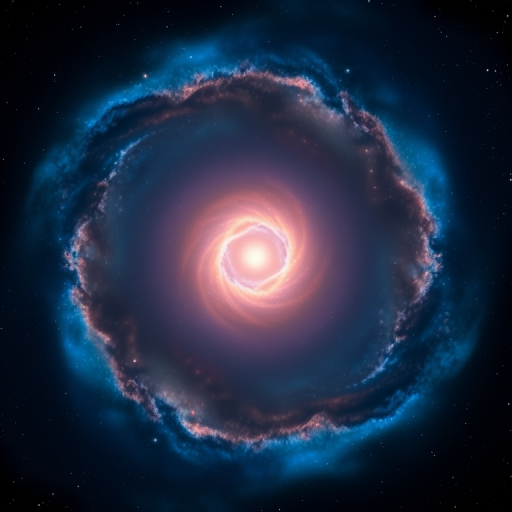 Generate a vibrant image of the Helix Nebula showcasing its colorful rings and central star, using a full-frame DSLR camera at f/2.8, ISO 800, with a 24mm lens, shot from a low angle in astrophotography style to enhance detail and depth.