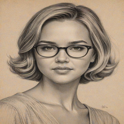 Fascinating Arielle Kebbel, pencil sketch, portrait of Sublime woman 1934s in glasses, hair style beatnik, outline, clear lines, fine lines, 8k