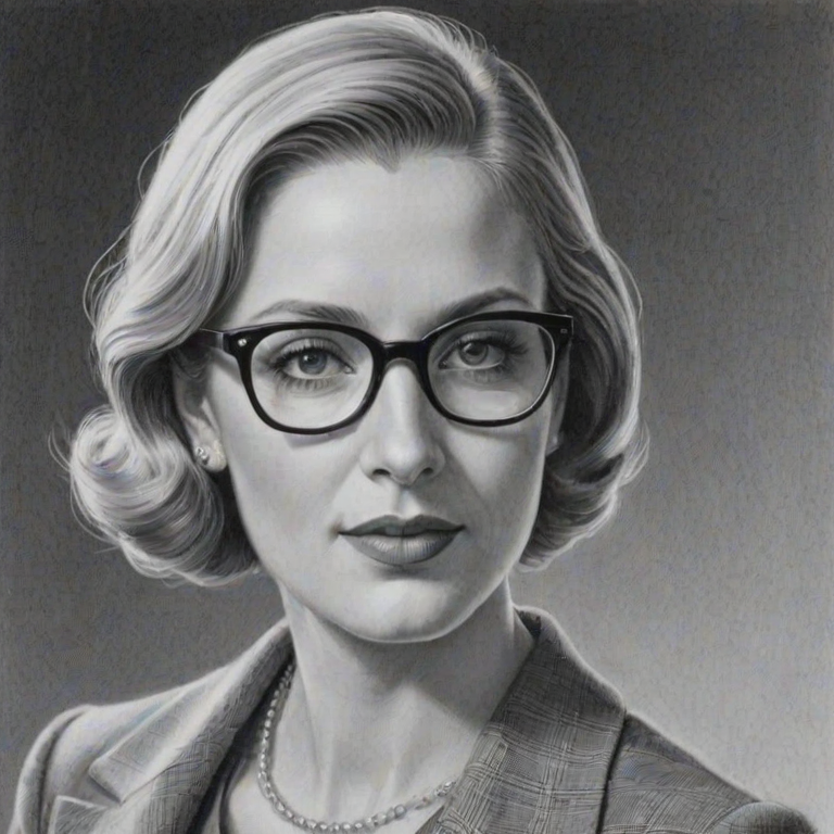 Dazzling Sophie Wessex, pencil sketch, portrait of Splendid woman 1932s in glasses, hair style beatnik, outline, clear lines, fine lines, 8k